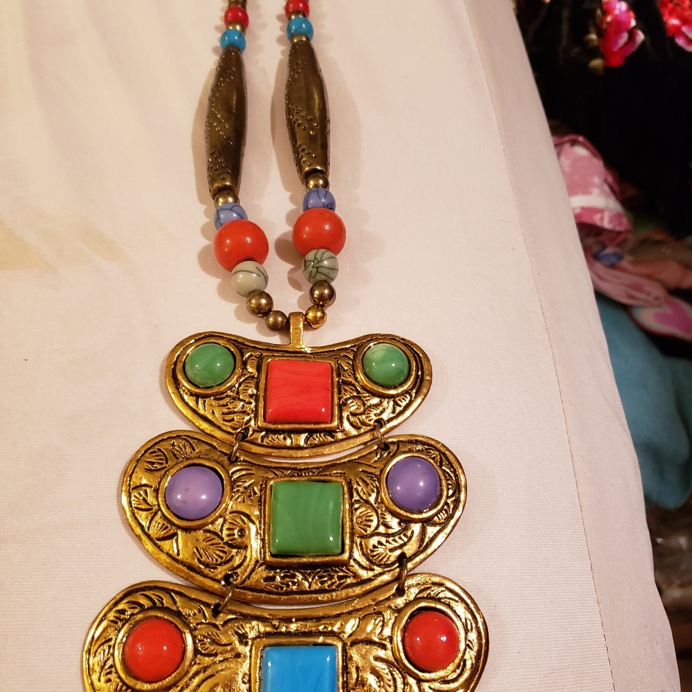 Ethnic Indian Colorful Brass Long Necklace